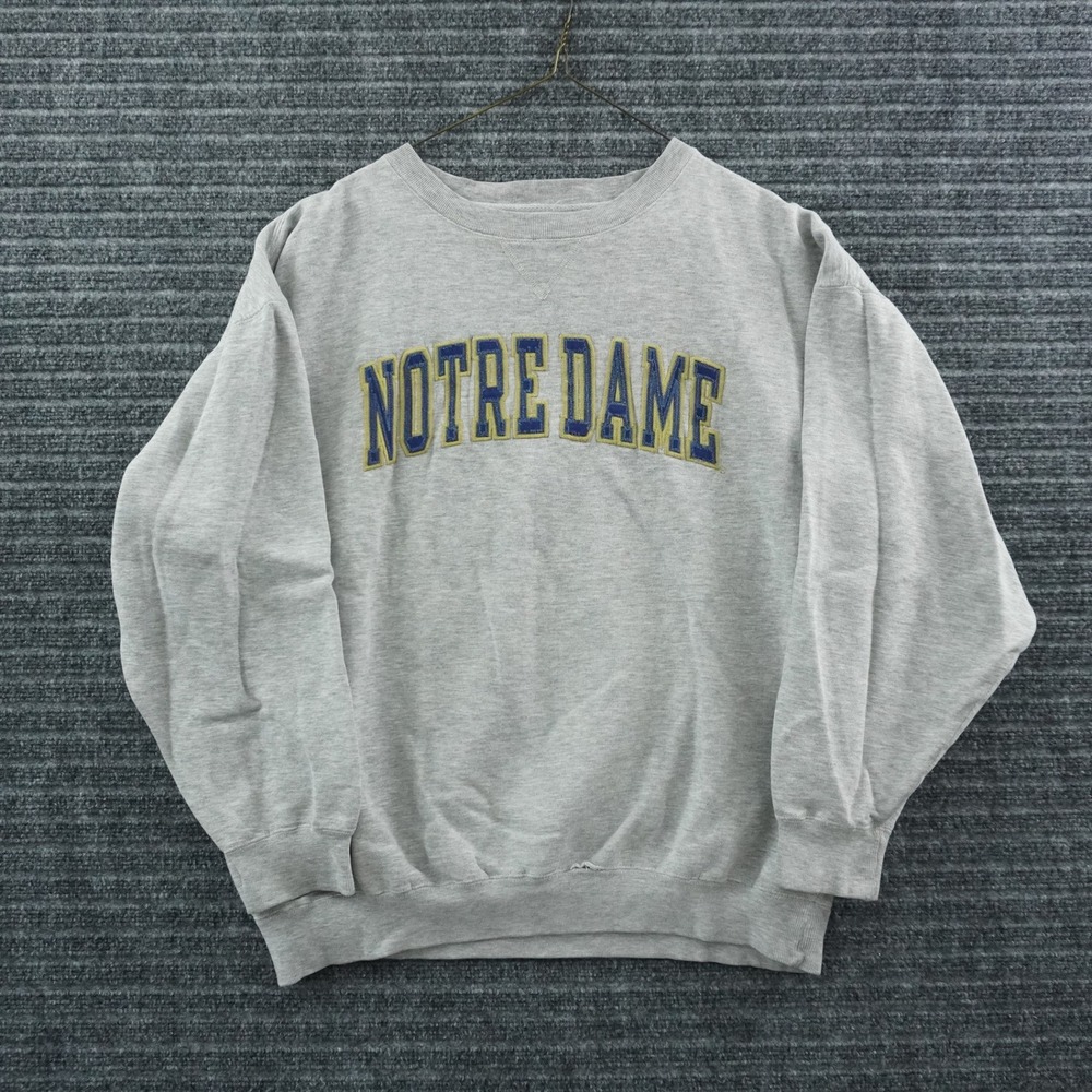 Champs Notre Dame Sweatshirt Mens XL Gray Embroidered Spellout Pullover